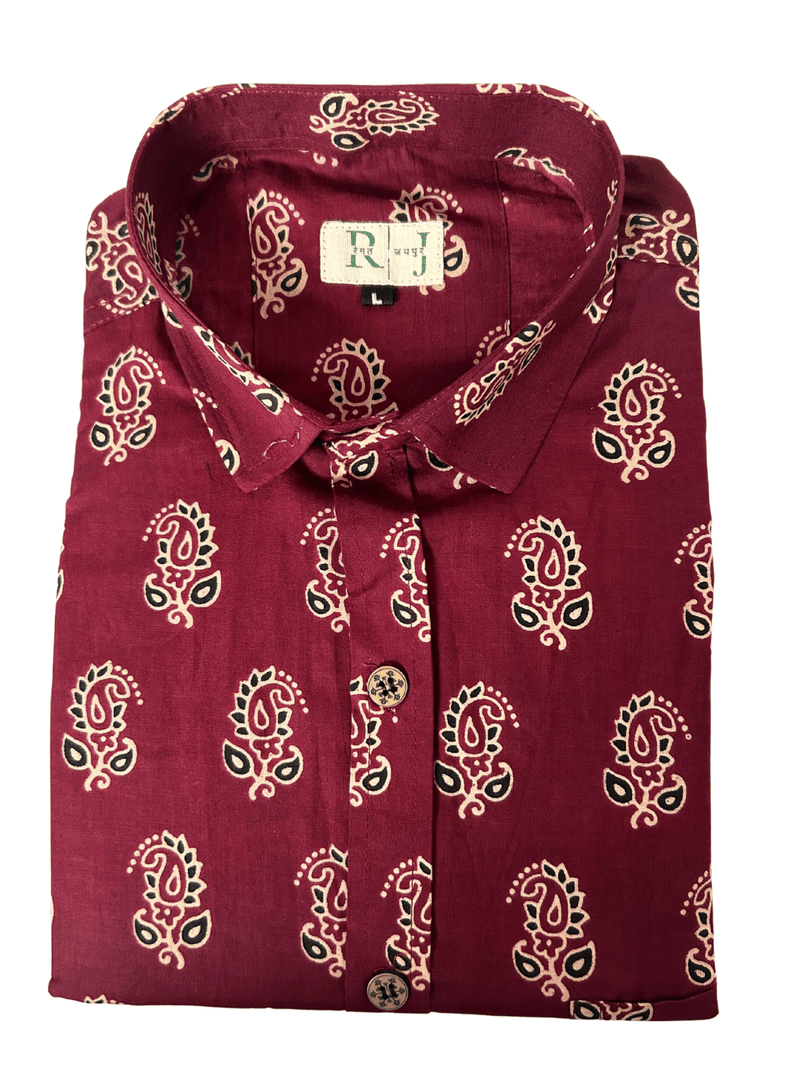 Rang Mahal Maroon Shirt – Ethnic Motif Handblock Shirt