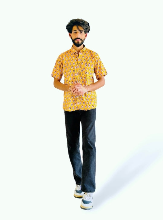 Sanganeri Yellow Floral Shirt