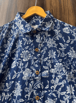 Load image into Gallery viewer, Men’s Handblock Printed Indigo Cotton Shirt – Floral Design
