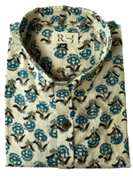 Load image into Gallery viewer, Beige &amp; Blue Sanganeri Handblock Cotton Shirt
