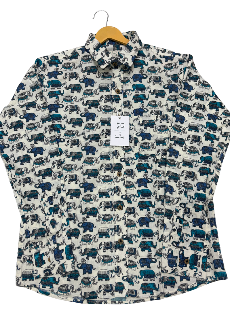 Handblock Cotton Shirt – Elephant Motif Design