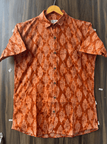 Load image into Gallery viewer, Ethnic Cotton Shirt – Rust Orange Botanical Print
