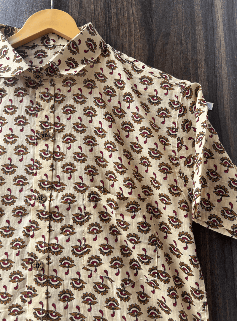 Jaipur Block Print Shirt – Beige & Brown Handmade Design