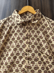 Jaipur Block Print Shirt – Beige & Brown Handmade Design