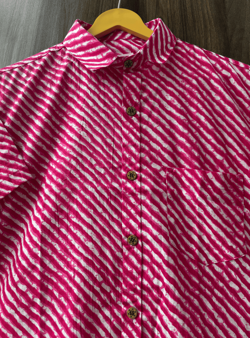 Jaipuri Handcrafted Pink Lahriya Cotton Shirt