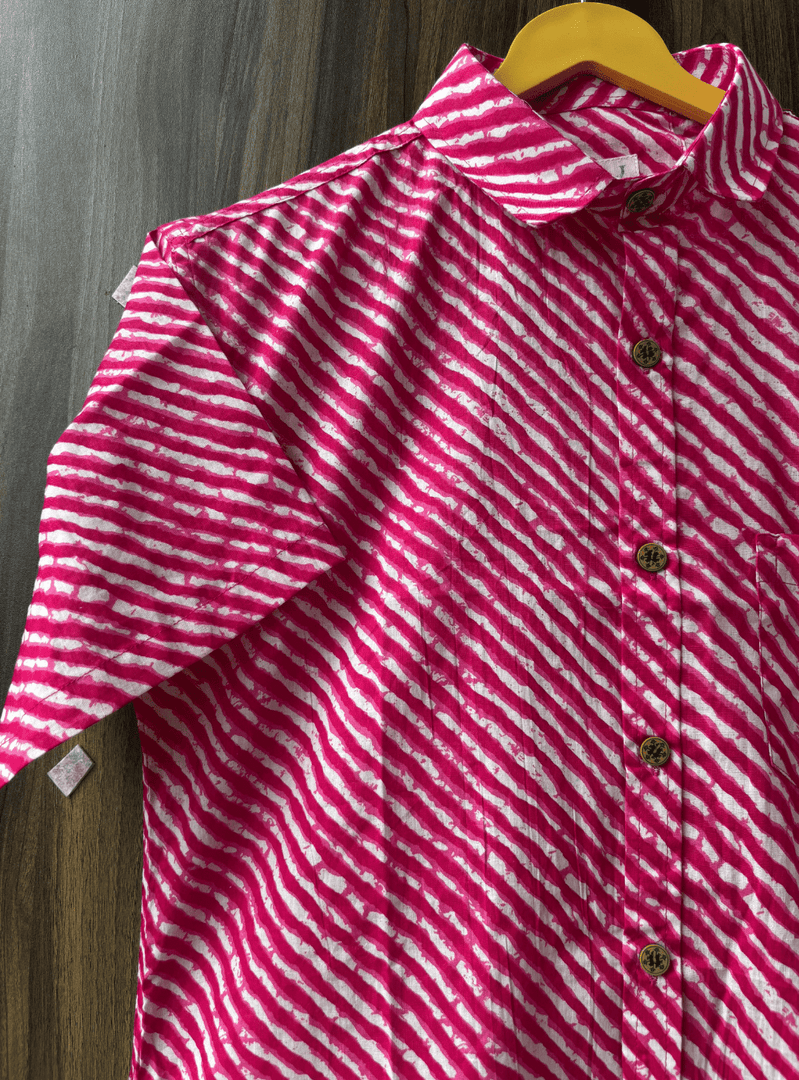 Jaipuri Handcrafted Pink Lahriya Cotton Shirt
