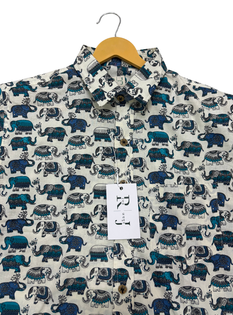 Handblock Cotton Shirt – Elephant Motif Design