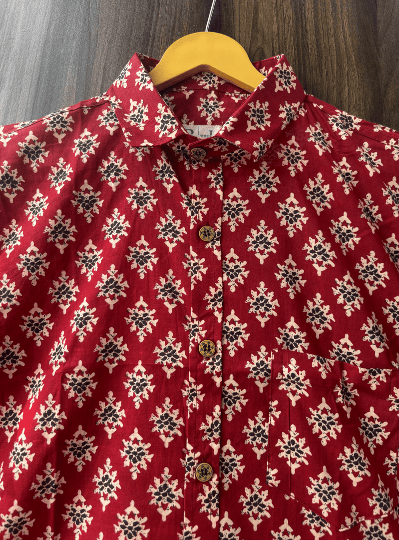 Traditional Jaipuri Red Printed Cotton Shirt