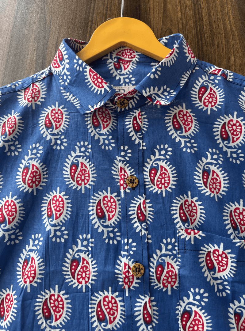 Jaipur Print Blue Cotton Shirt – Paisley Design