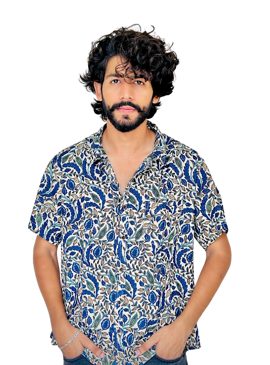 Sanganeri Blue Blossom Shirt