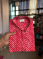 Load image into Gallery viewer, Men’s Red Lahariya Pattern Shirt – Premium Jaipuri Cotton