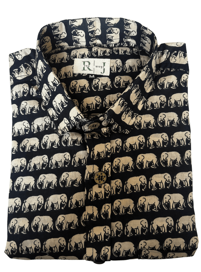 Black & White Elephant Block Printed Shirt