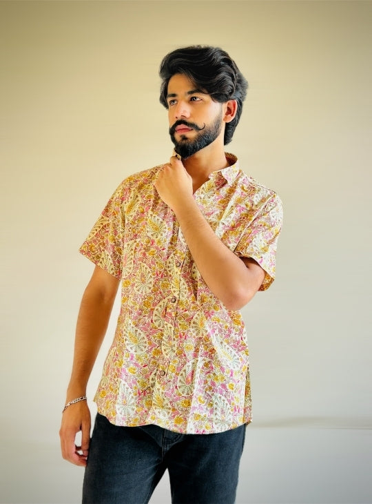 Sanganeri Pink Floral Shirt