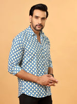 Load image into Gallery viewer, Blue Sanganeri Cotton Printed Shirt
