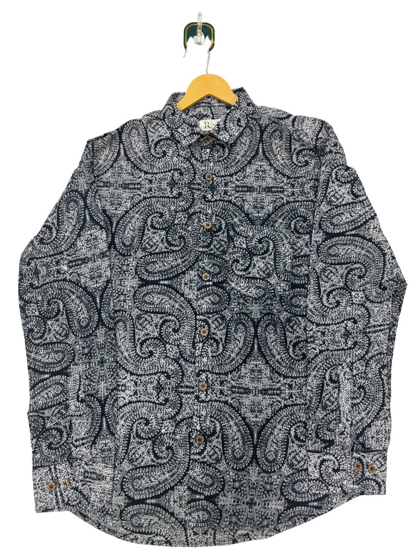 Classic Ajrakh Style – Black & White Printed Shirt