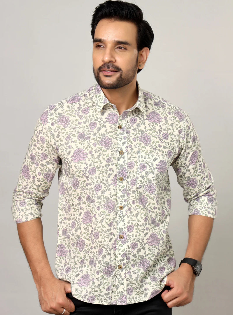 Jaipuri Handblock Sanganeri  Print Cotton Shirt