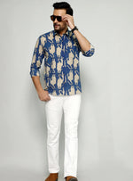Load image into Gallery viewer, Stylish Blue Shirt with Artistic Animal Pattern
