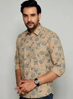 Load image into Gallery viewer, Elegant Floral Pattern Shirt for Men – Beige and Blue Design
