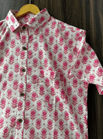 Load image into Gallery viewer, Jaipur Hand Block Print Cotton Shirt – Pink Botanical Pattern
