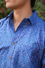Load image into Gallery viewer, Premium Blue Bandhani Print Cotton Shirt | Traditional Rajasthani Design