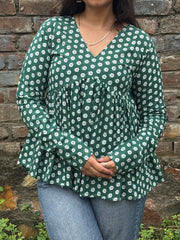 Green Floral Buti Print Peplum Top for Women
