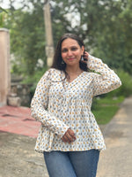 Load image into Gallery viewer, Striped Leheriya Green Peplum Top