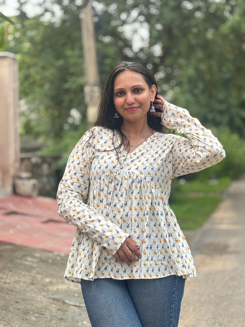 Striped Leheriya Green Peplum Top