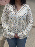 Load image into Gallery viewer, Striped Leheriya Green Peplum Top