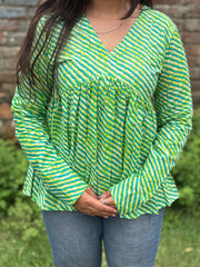 Green Leheriya  Peplum Top