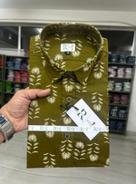 Load image into Gallery viewer, Olive Green Floral Print Cotton Shirt for Men
