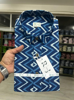Load image into Gallery viewer, Blue Zigzag Sanganeri Print Cotton Shirt for Men