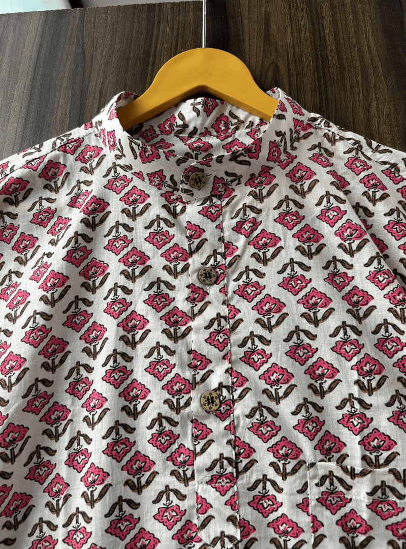 Gulab-E-Bahar Block Print Short Kurta - Sanganeri Print