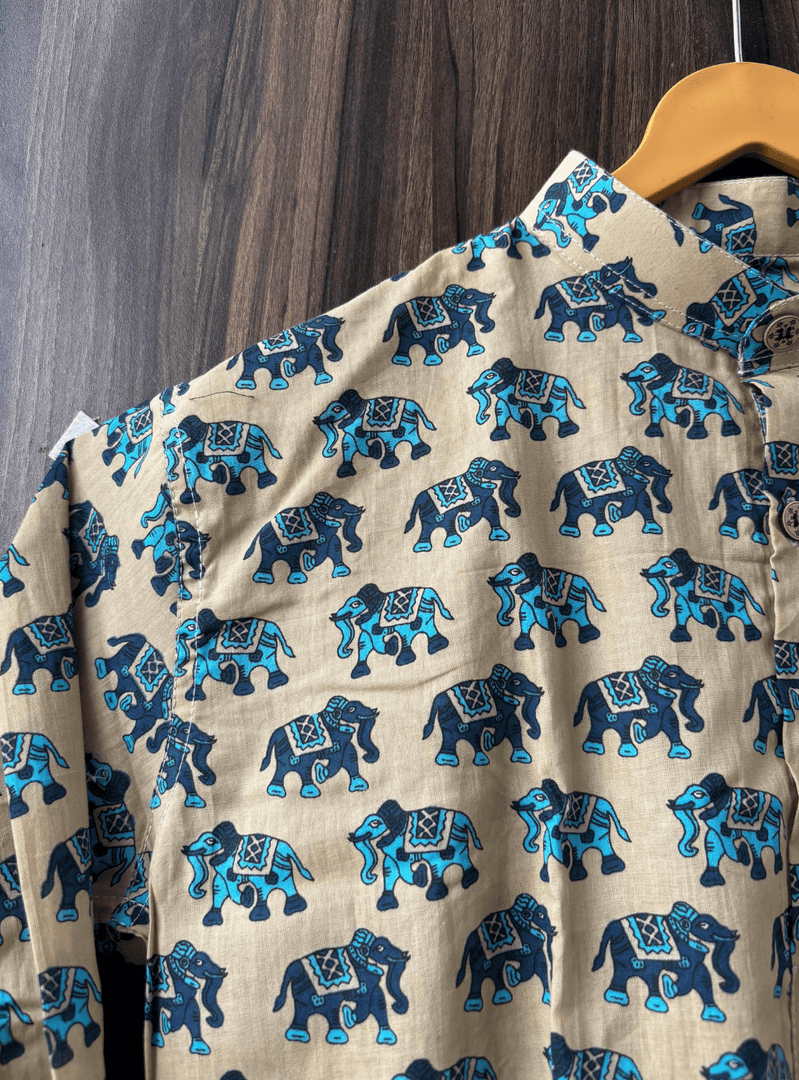 Maharaja Elephant Short Kurta - Sanganeri Print