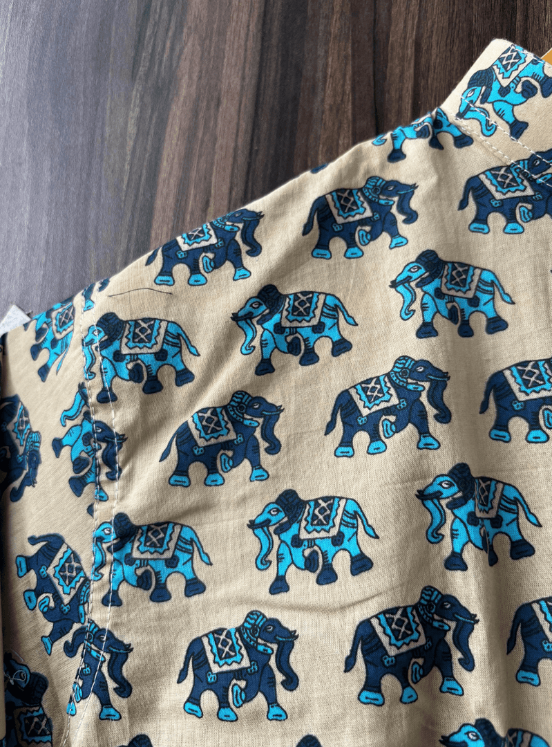 Maharaja Elephant Short Kurta - Sanganeri Print