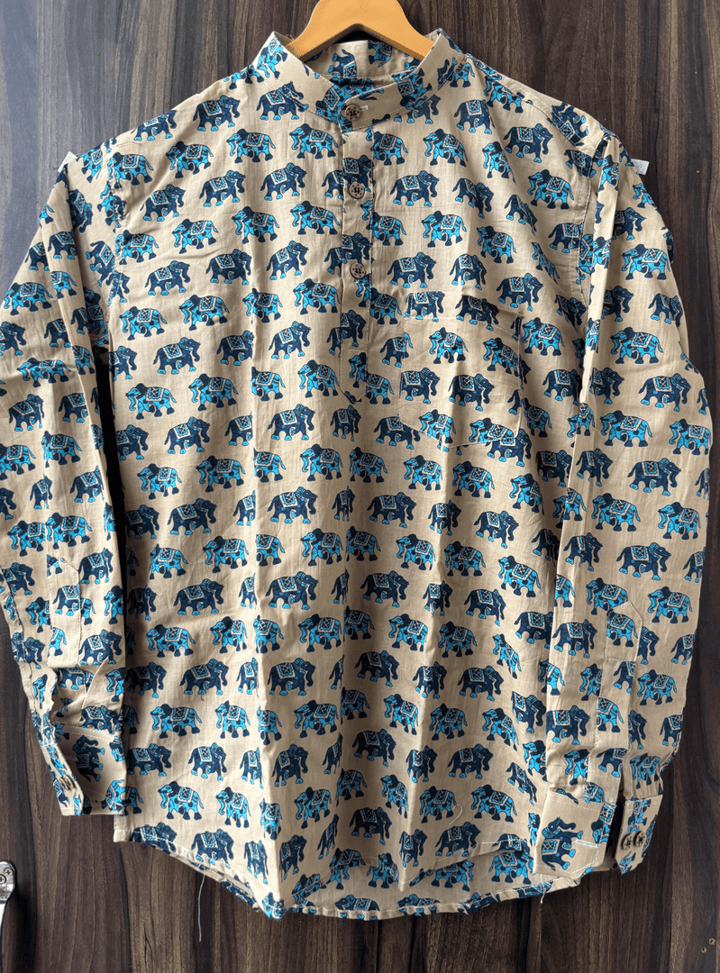 Maharaja Elephant Short Kurta - Sanganeri Print