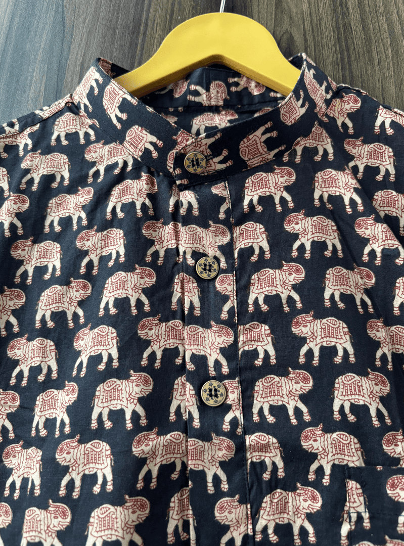 Jaipuri Haathi Print Short Kurta - Block Print