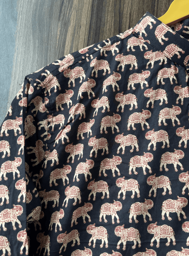 Jaipuri Haathi Print Short Kurta - Block Print