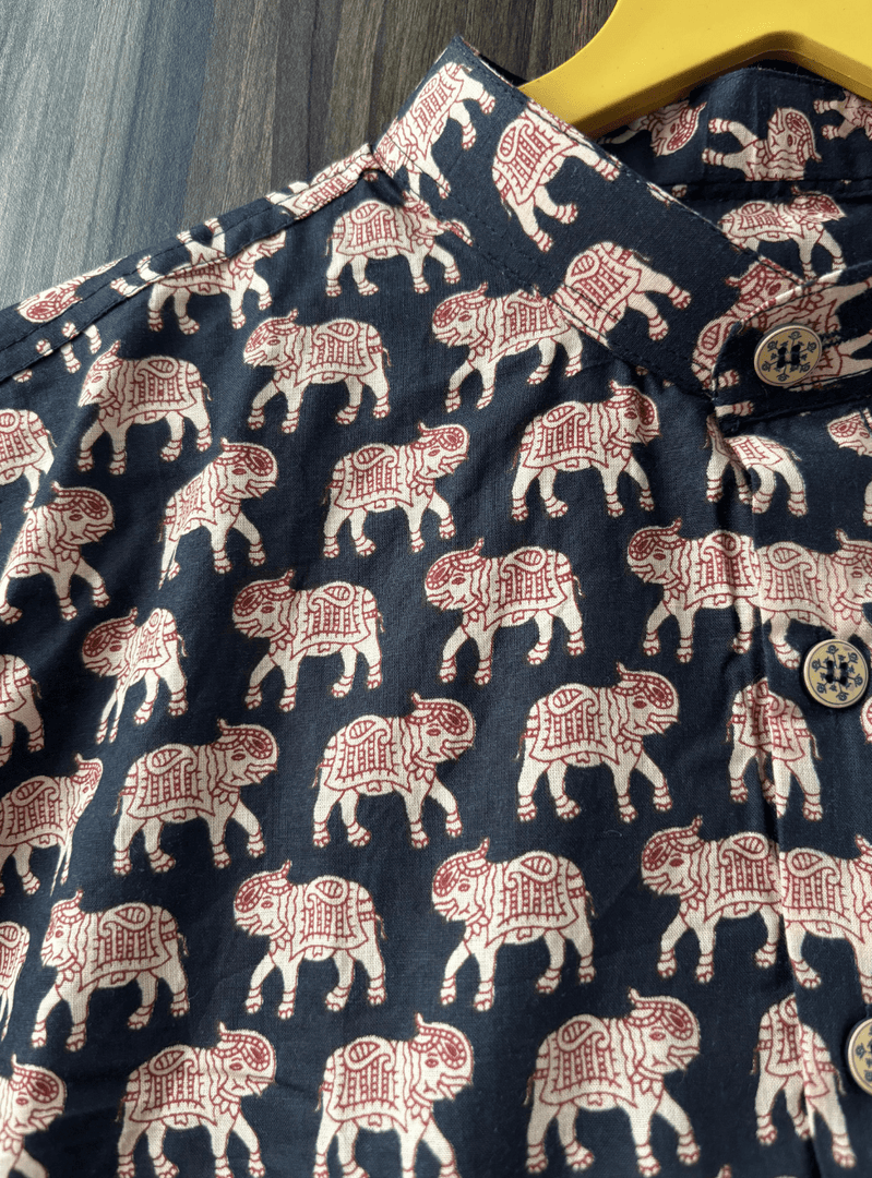 Jaipuri Haathi Print Short Kurta - Block Print