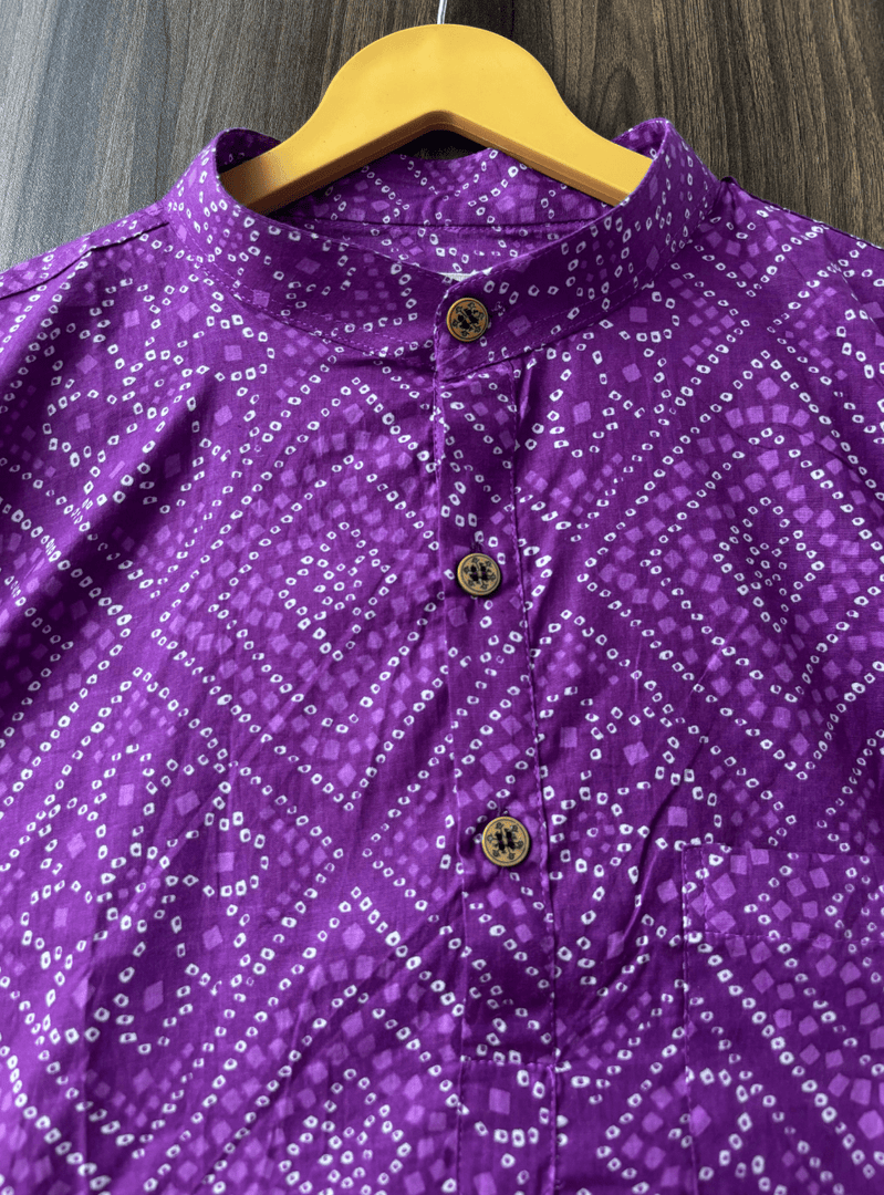 Traditional Bandhani Motif Short Kurta – Purple