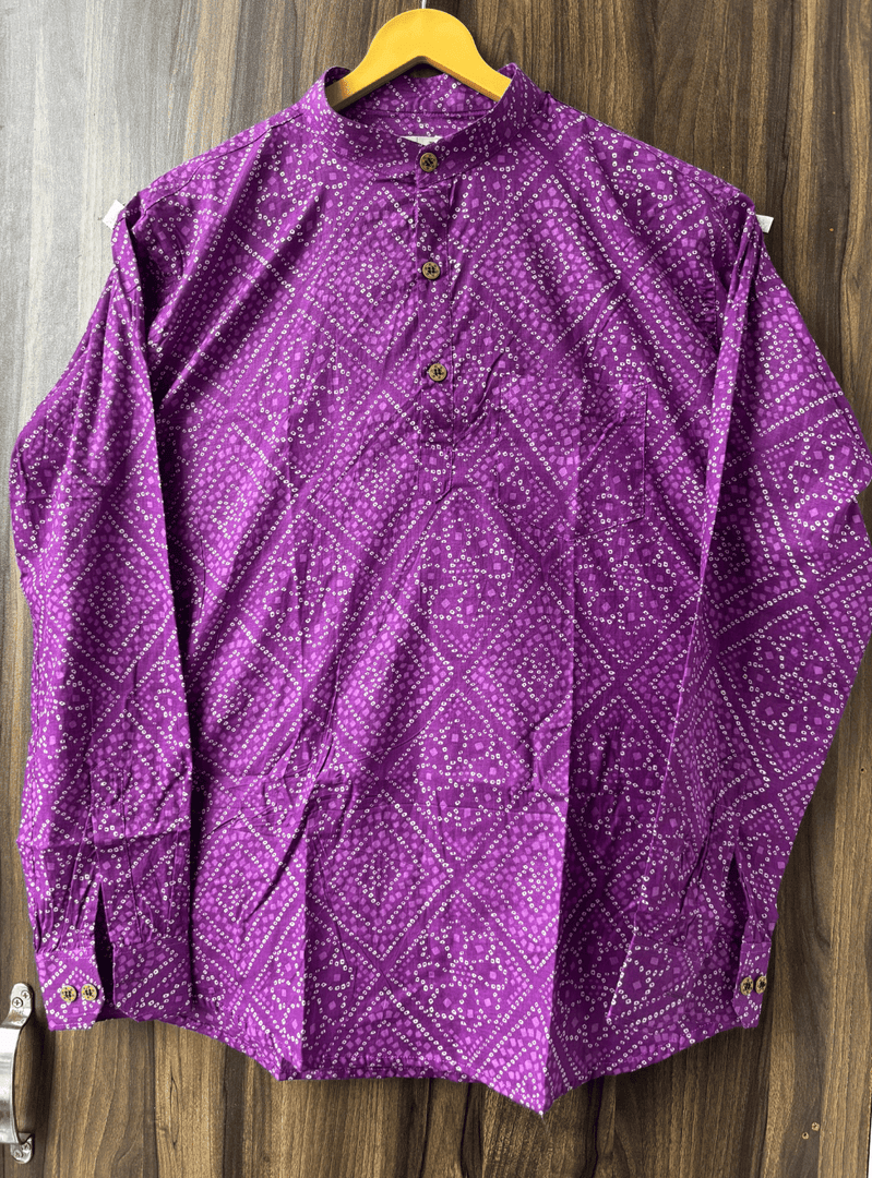 Traditional Bandhani Motif Short Kurta – Purple