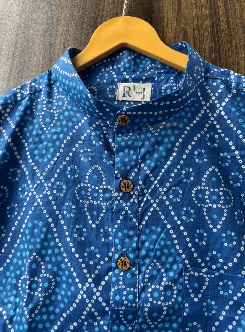 Traditional Bandhani Motif Short Kurta – Royal Blue