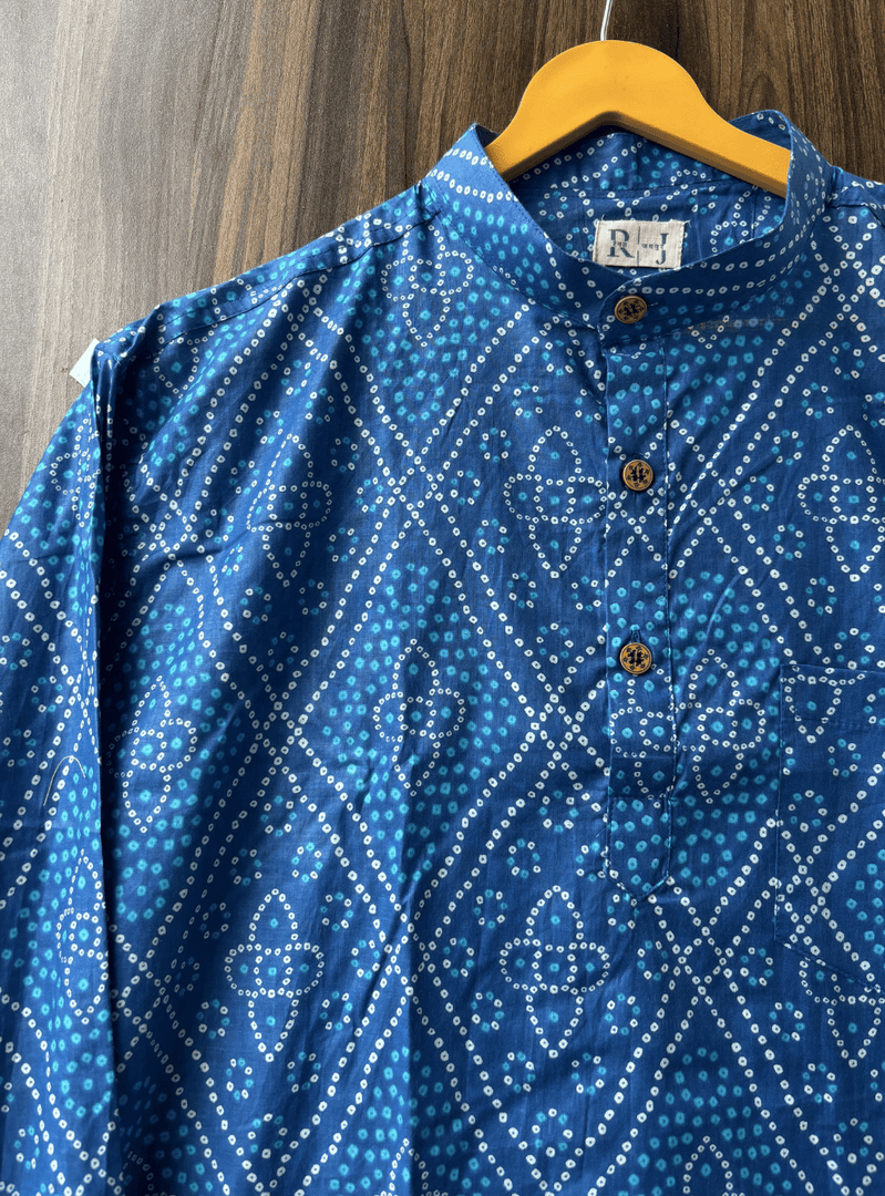 Traditional Bandhani Motif Short Kurta – Royal Blue