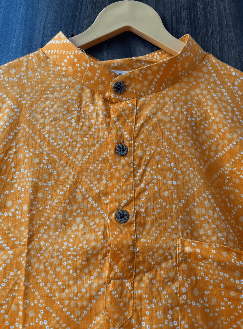Traditional Bandhani Motif Short Kurta – Yellow