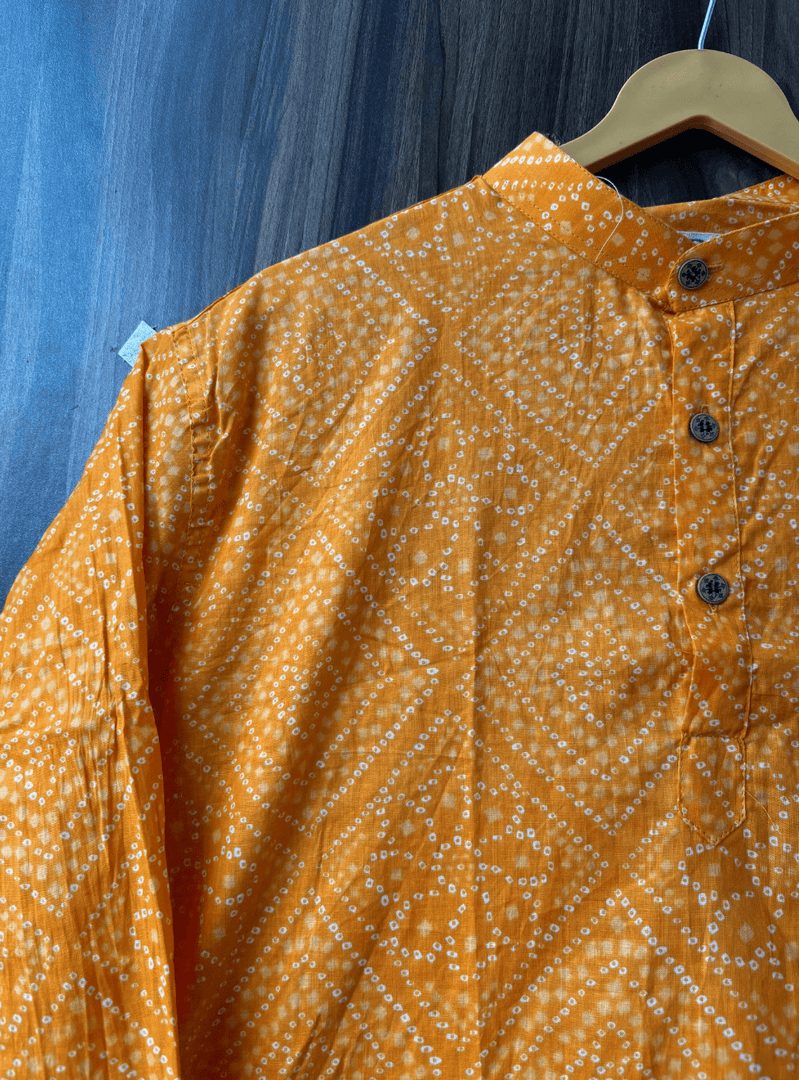 Traditional Bandhani Motif Short Kurta – Yellow