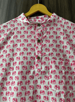 Load image into Gallery viewer, Royal Pink Elephant March - Sanganeri Print Short Kurta
