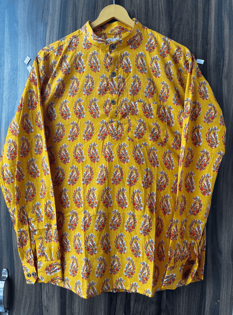 Rangrez Yellow Short Kurta - Sanganeri Print