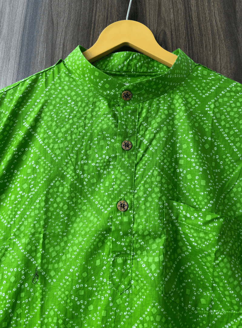 Traditional Bandhani Motif Short Kurta – Green