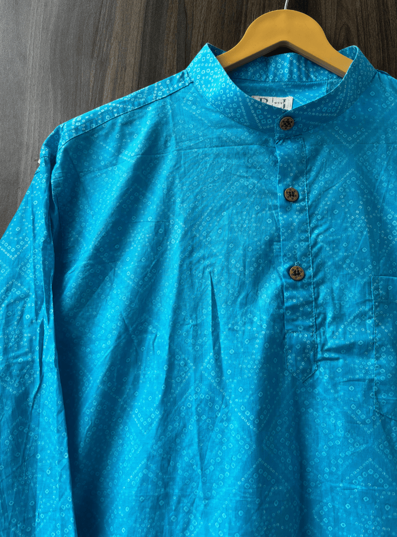Traditional Bandhani Motif Short Kurta – Sky Blue