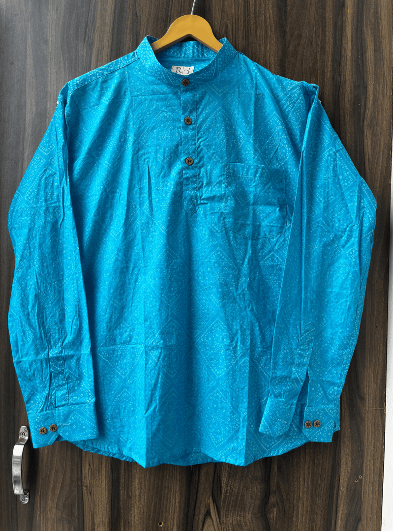 Traditional Bandhani Motif Short Kurta – Sky Blue