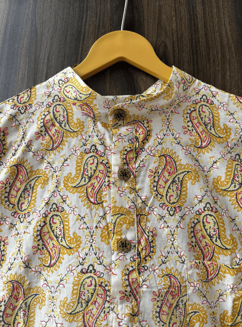 Royal Yellow Flower - Sanganeri Print Short Kurta